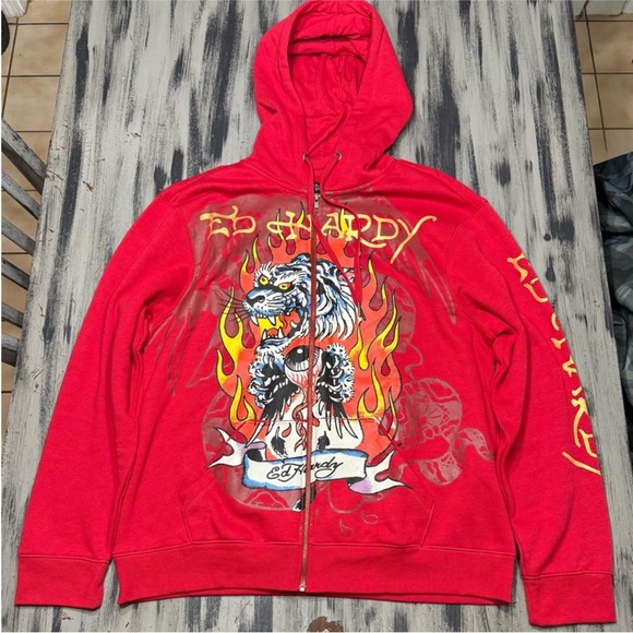 Ed Hardy Vibrant Red Full Zip Hoodie NWT - Picture 7 of 7